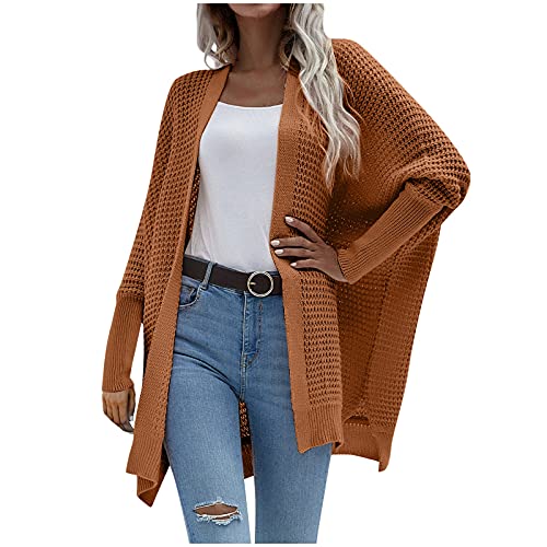 Damen Strickjacke Fledermausärmel Locker Einfarbig Warme Gestrickte Lange Cardigan Grobstrick Lang Strickmantel Elegant Manschette Langarm Sweatshirt Mantel Jacke Outwear Casual Offen Pulllover von BKSCAYXS