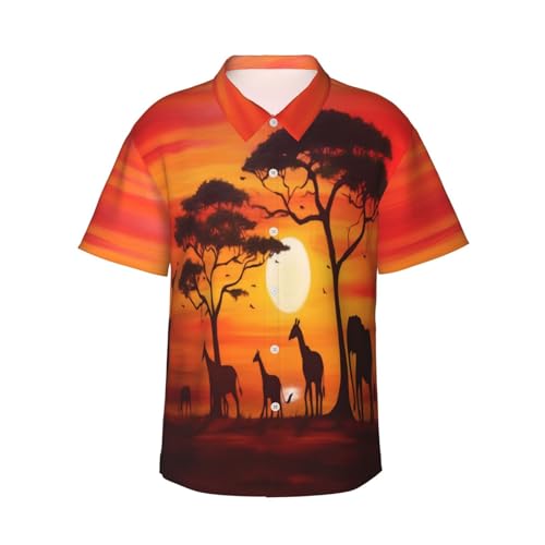 African Animal Sunset Funky Summer Hawaiian Shirt for Men Comfortable Breathable Button Down Beach Shirt with Short Sleeve Casual Loose Fit Party Festival Holiday Shirts, 3D-Muster, L von BKTRAVERPT