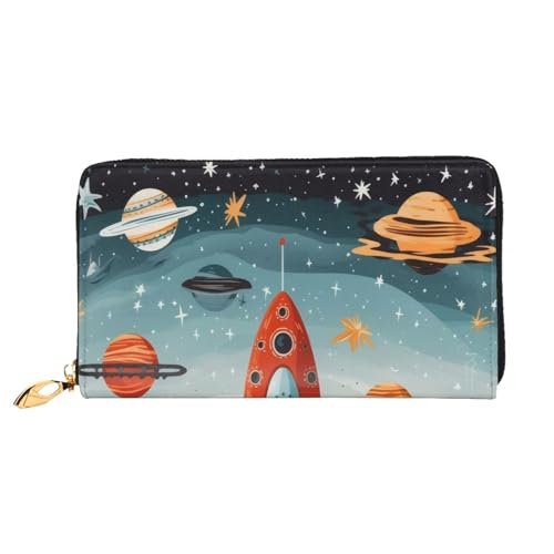 BKTRAVERPT Lange Geldbörse aus Leder, Cartoon-Raketen mit Reißverschluss, stilvoller Kreditkarten-Organizer, Clutch-Tasche für Damen und Herren, Handy-Geldbörse, 3D-Druckmuster, Einheitsgröße, Casual von BKTRAVERPT