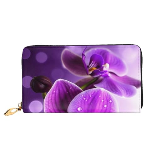 BKTRAVERPT Lange Geldbörse aus Leder, Lila Blume mit Reißverschluss, stilvoller Kreditkarten-Organizer, Clutch-Tasche für Damen und Herren, Handy-Geldbörse, 3D-Druckmuster, Einheitsgröße, Casual von BKTRAVERPT