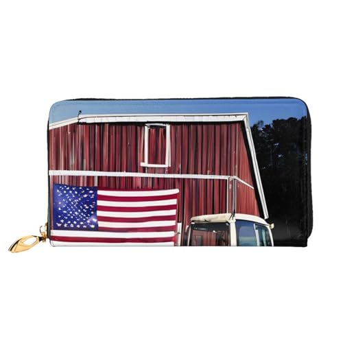 BKTRAVERPT Lange Geldbörse aus Leder, Motiv: alter Traktor, Foto, Bauernhof, mit Reißverschluss, stilvoller Kreditkarten-Organizer, Clutch-Tasche für Damen und Herren, Handy-Geldbörse, 3D-Druckmuster, von BKTRAVERPT