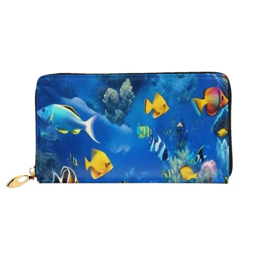 BKTRAVERPT Lange Geldbörse aus Leder, Motiv: tropische Fische mit Reißverschluss, stilvoller Kreditkarten-Organizer, Clutch-Tasche für Damen und Herren, Handy-Geldbörse, 3D-Druckmuster, Einheitsgröße, von BKTRAVERPT