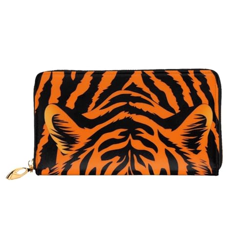 BKTRAVERPT Lange Geldbörse aus Leder, Orange Tiger Leopard mit Reißverschluss, stilvoller Kreditkarten-Organizer, Clutch für Damen und Herren, Handy-Geldbörse, 3D-Druckmuster, Einheitsgröße, Casual von BKTRAVERPT