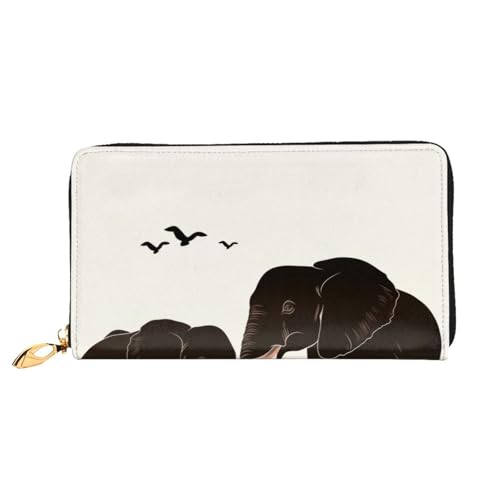BKTRAVERPT Lange Geldbörse aus Leder, alter Elefant und junger Elefant mit Reißverschluss, stilvoller Kreditkarten-Organizer, Clutch-Tasche für Damen und Herren, Handy-Geldbörse, 3D-Druckmuster, von BKTRAVERPT