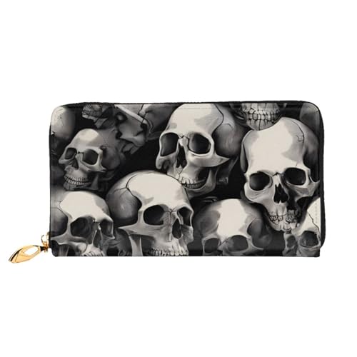 BKTRAVERPT Lange Geldbörse aus Leder, coole Retro-Totenkopf-Grafiken mit Reißverschluss, stilvoller Kreditkarten-Organizer, Clutch-Tasche für Damen und Herren, Handy-Geldbörse, 3D-Druckmuster, von BKTRAVERPT