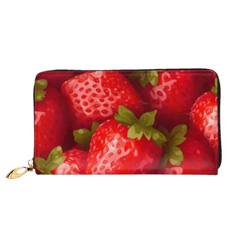 BKTRAVERPT Lange Geldbörse aus Leder, rote Erdbeere mit Reißverschluss, stilvoller Kreditkarten-Organizer, Clutch-Tasche für Damen und Herren, Handy-Geldbörse, 3D-Druckmuster, Einheitsgröße, Casual von BKTRAVERPT
