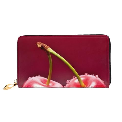 BKTRAVERPT Lange Geldbörse aus Leder, rote Kirschen mit Reißverschluss, stilvoller Kreditkarten-Organizer, Clutch-Tasche für Damen und Herren, Handy-Geldbörse, 3D-Druckmuster, Einheitsgröße, Casual von BKTRAVERPT