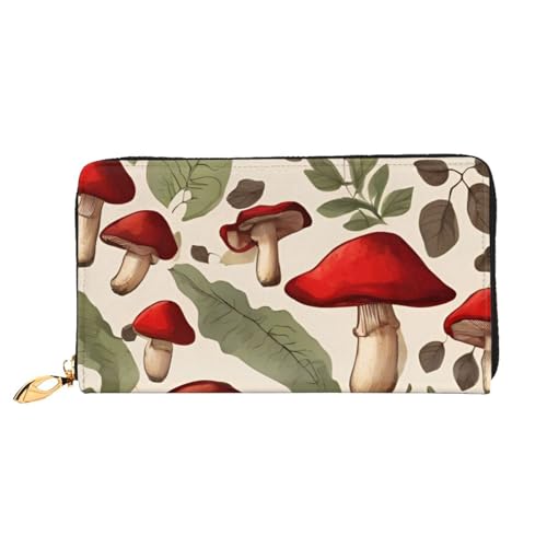 BKTRAVERPT Lange Geldbörse aus Leder, rote Pilze mit Reißverschluss, stilvoller Kreditkarten-Organizer, Clutch-Tasche für Damen und Herren, Handy-Geldbörse, 3D-Druckmuster, Einheitsgröße, Casual von BKTRAVERPT