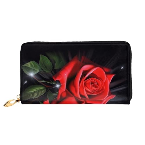 BKTRAVERPT Lange Geldbörse aus Leder, rote Rosen mit Reißverschluss, stilvoller Kreditkarten-Organizer, Clutch-Tasche für Damen und Herren, Handy-Geldbörse, 3D-Druckmuster, Einheitsgröße, Casual von BKTRAVERPT