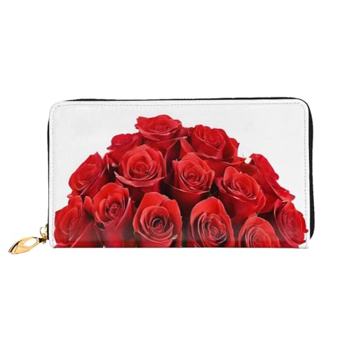 BKTRAVERPT Lange Geldbörse aus Leder, rote Rosen mit Reißverschluss, stilvoller Kreditkarten-Organizer, Clutch-Tasche für Damen und Herren, Handy-Geldbörse, 3D-Druckmuster, Einheitsgröße, Casual von BKTRAVERPT