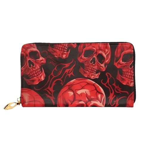 BKTRAVERPT Lange Geldbörse aus Leder, rote Totenköpfe mit Reißverschluss, stilvoller Kreditkarten-Organizer, Clutch-Tasche für Damen und Herren, Handy-Geldbörse, 3D-Druckmuster, Einheitsgröße, Casual von BKTRAVERPT