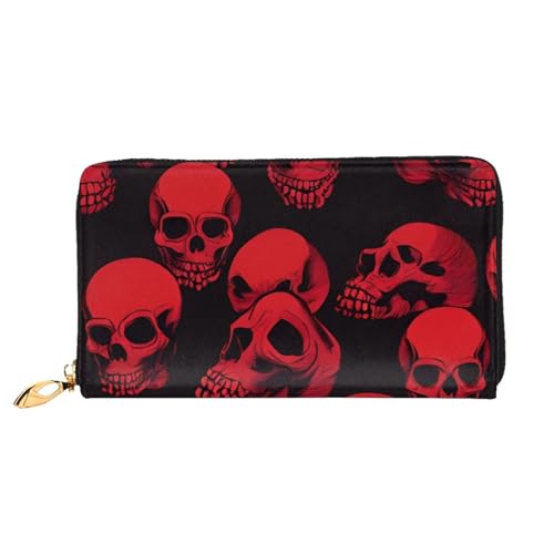 BKTRAVERPT Lange Geldbörse aus Leder, rote Totenköpfe mit Reißverschluss, stilvoller Kreditkarten-Organizer, Clutch-Tasche für Damen und Herren, Handy-Geldbörse, 3D-Druckmuster, Einheitsgröße, Casual von BKTRAVERPT