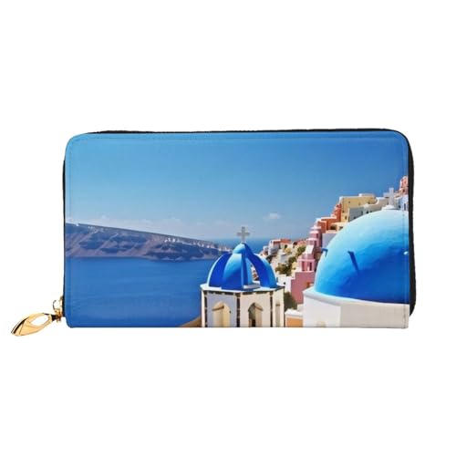 BKTRAVERPT Lange Ledergeldbörse Santorini Griechische Insel Meerblick mit Reißverschluss – Stilvoller Kreditkarten-Organizer, Clutch für Damen und Herren, Handy-Geldbörse, 3D-Druckmuster, BKTRAVERPT Lange Ledergeldbörse Santorini Griechische Insel Meerblick mit Reißverschluss – Stilvoller Kreditkarten-Organizer, Clutch für Damen und Herren, Handy-Geldbörse, 3D-Druckmuster, von BKTRAVERPT