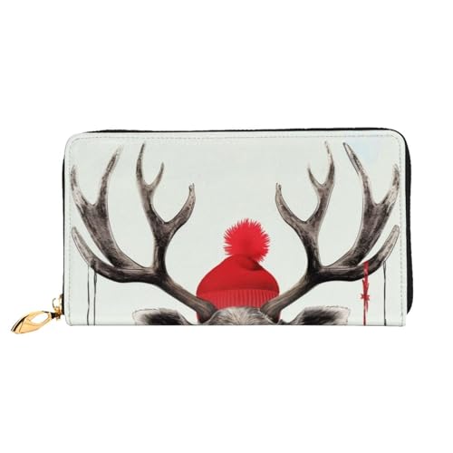 BKTRAVERPT Lange Ledergeldbörse mit lustigem Weihnachts-Hirsch mit Reißverschluss, stilvoller Kreditkarten-Organizer, Clutch für Damen und Herren, Handy-Geldbörse, 3D-Druckmuster, Einheitsgröße, von BKTRAVERPT