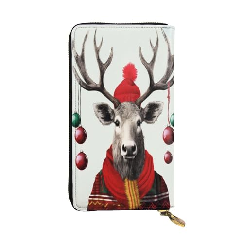 BKTRAVERPT Lustiges Weihnachts-Hirsch-Geldbörse, stilvoll, lang, mit Reißverschluss, Ledergeldbörse, Münzgeldbörse, Clutch, Kreditkarten-Organizer für Damen, 3D-gedrucktes Muster, von BKTRAVERPT