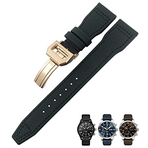 BKUANE 20 mm, 21 mm, 22 mm, Nylonfaser-Lederarmband, passend für IWC IW377729 IW389001 Big Pilot Watch Grün Blau Schwarz Uhrenarmband, 22 mm, Achat von BKUANE
