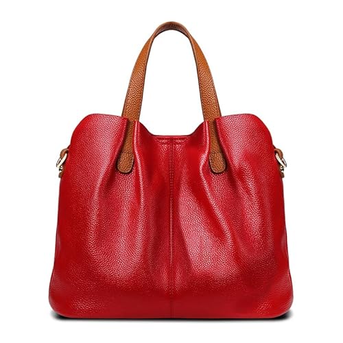 BKUANE Modische Damen-Handtaschen, großes Fassungsvermögen, echtes Rindsleder, Umhängetasche, luxuriöse Designer-Taschen, Damengeldbörsen, rot, 33-15-25cm von BKUANE