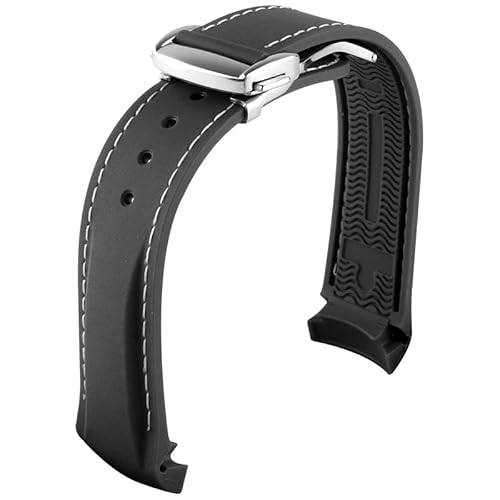 BKUANE Uhrenarmband aus Gummi, 20 mm, 22 mm, gebogenes Ende, für Omega Seamaster-Uhrenarmbänder mit Faltschnalle, Luxus-Armbänder aus Silikon, 19 mm, Achat von BKUANE
