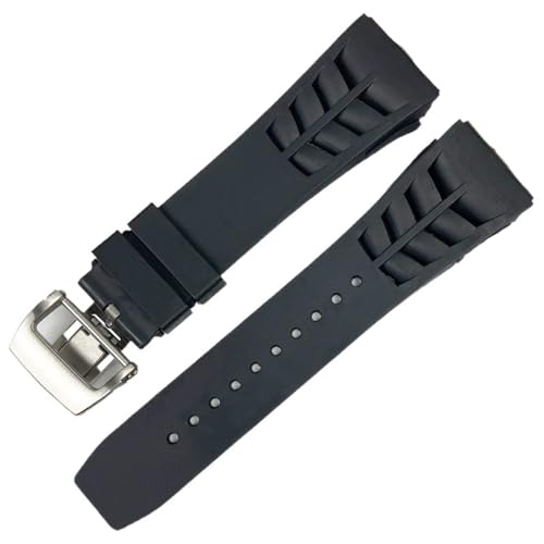 BKUANE Uhrenarmband für Richard Mille, 25 mm, Gummi-Silikon, Edelstahl-Faltschnalle, blaues Uhrenzubehör, blaues Armband, 25mm Black Buckle, Achat von BKUANE