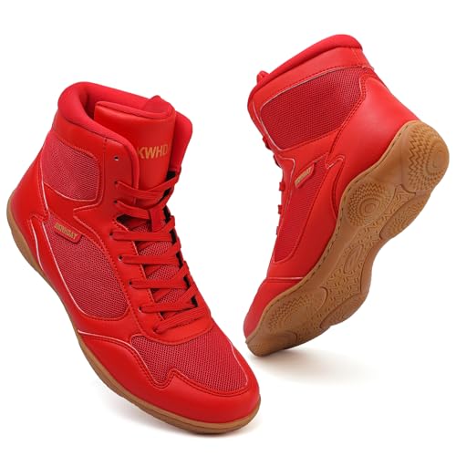 Wrestlingschuhe für Herren, Boxschuhe für Herren, Profi-Wrestling-Stiefel, hohe Spitze, Fitness, Gewichtheben, Powerlifting-Schuhe, Rot/Ausflug, einfarbig (Getaway Solids), 8 Women/7 Men von BKWHDAY