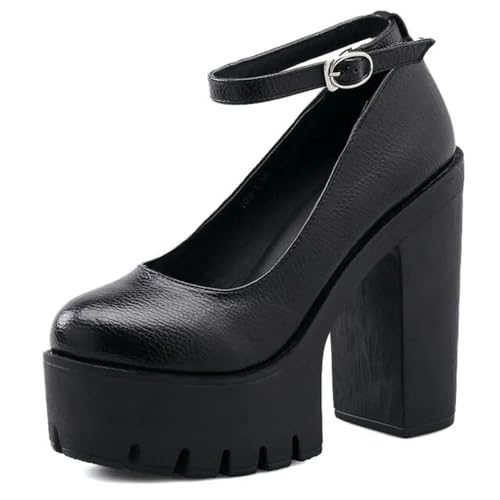 Klassisch, modisch, niedlich, Damen-Plateau, klobige High-Heels, Knöchel, Schnallenriemen, runde Zehen, rutschfeste Kleid-Pumps, Mary-Jane-Lolita-Pumps, Punk-Stil von BKYWJTR6