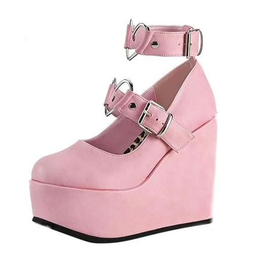 Klassische Mode Marke Design Dropship Süße Lolita Stil Gothic Cosplay Schwarz Rosa Gemütliche Wedges Mary Jane High Heels Pumps Plattform Schuhe Frau von BKYWJTR6