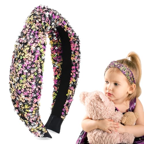 BLAAROOM Glitzerndes geknotetes Stirnband für Mädchen, breit, glitzernd, Pailletten-Stirnbänder für Mädchen, Haarschmuck, Geschenke für Teenager, Mädchen, Schwarz von BLAAROOM