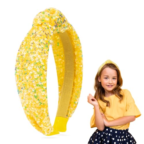 BLAAROOM Glitzerndes geknotetes Stirnband für Mädchen, breite glitzernde Pailletten, Stirnbänder für kleine Mädchen, Haarbänder, Zubehör, Strumpffüller, Teenager, Mädchen, Geschenke – Gelb von BLAAROOM