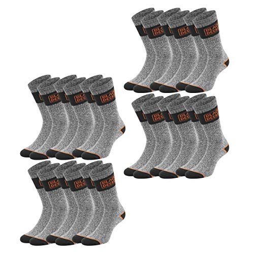 BLACK+DECKER Unisex Herren Damen Arbeitssocken Essential Work Crew Socken 12er Pack Schwarz Grau Melange Baumwolle, Größe:43-46, Farbe:12 Paar Grey von BLACK+DECKER