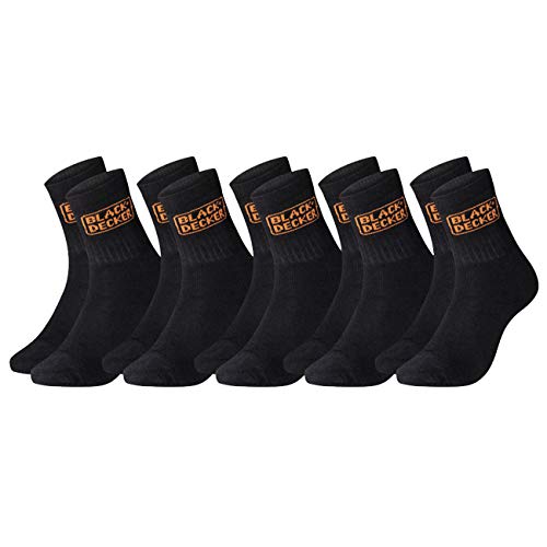 BLACK+DECKER Herren Socken Heavy Fabric Crew 5er Pack Unisex Work Sport Arbeitssocken 39-42 43-46 47-49 50-52 Verstärkte Baumwolle Schwarz Grau, Größe:47-49, Farben:5 Paar Black/Black von BLACK+DECKER