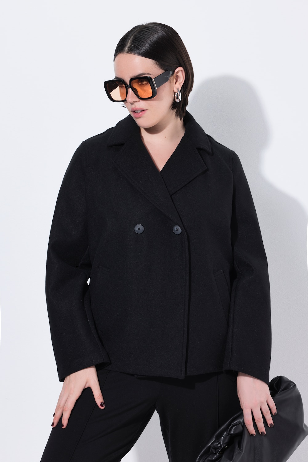 Große Größen Caban-Jacke, Damen, schwarz, Größe: 50/52, Polyester/Viskose, Ulla Popken von BLACK Collection