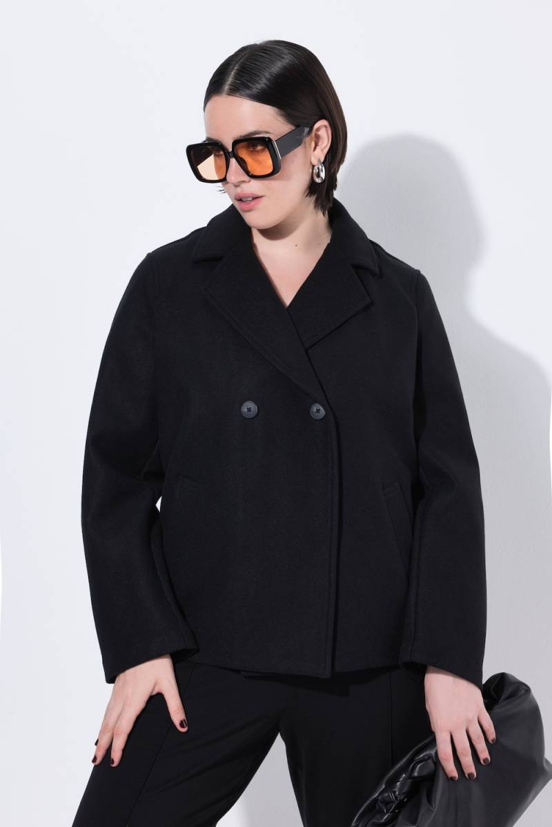 Große Größen Caban-Jacke, Damen, schwarz, Größe: 50/52, Polyester/Viskose, Ulla Popken von BLACK Collection