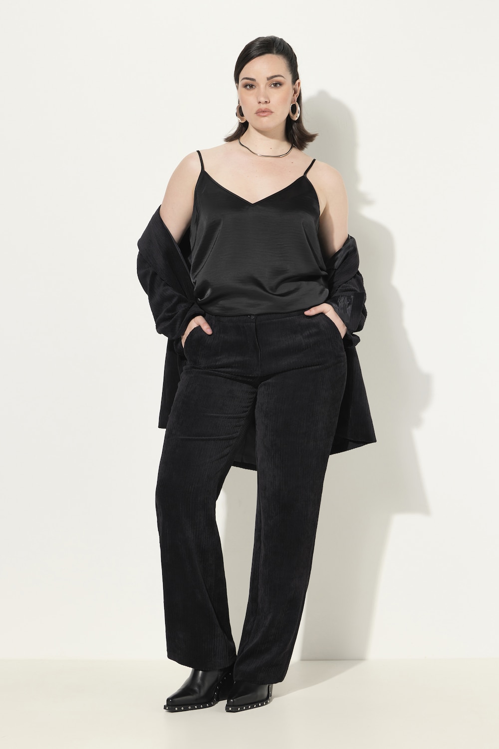 Große Größen Cord-Anzughose Mary, Damen, schwarz, Größe: 56, Polyester/Synthetische Fasern, Ulla Popken von BLACK Collection