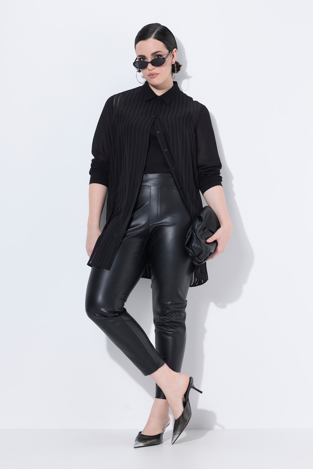 Große Größen Hemdbluse, Damen, schwarz, Größe: 54/56, Polyester, Ulla Popken von BLACK Collection