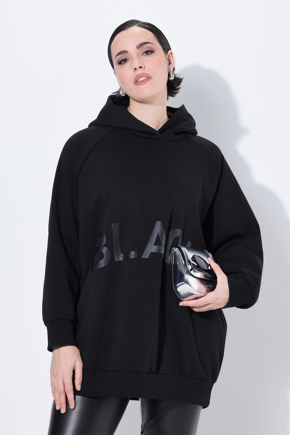 Große Größen Hoodie, Damen, schwarz, Größe: 46/48, Polyester/Baumwolle, Ulla Popken von BLACK Collection