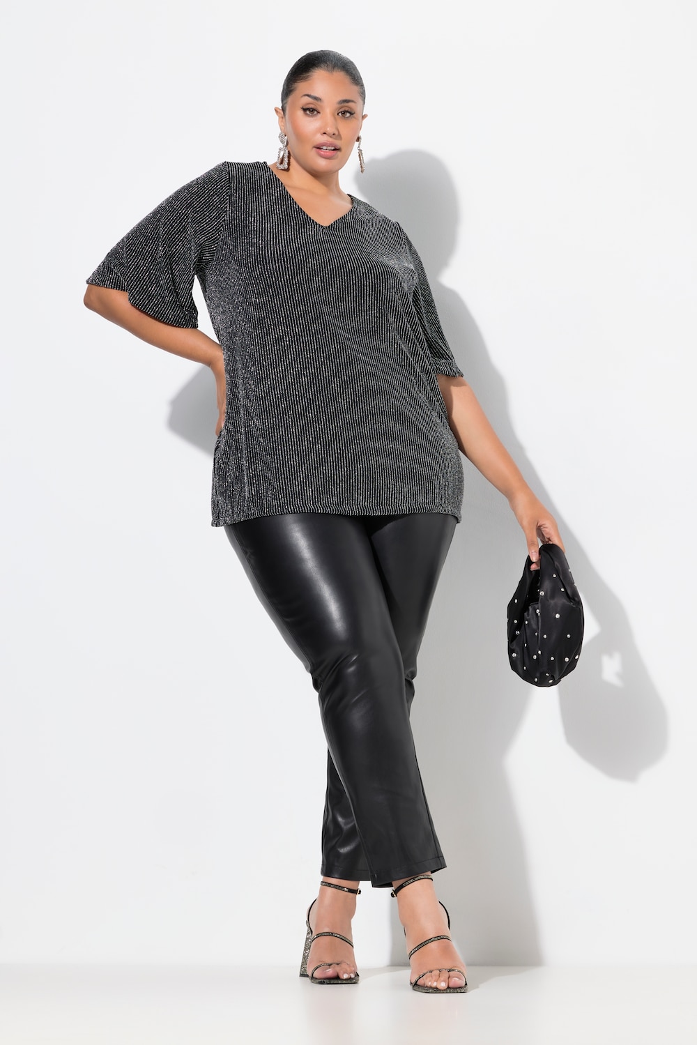 Große Größen Lederoptik-Hose, Damen, schwarz, Größe: 44, Polyester/Synthetische Fasern, Ulla Popken von BLACK Collection