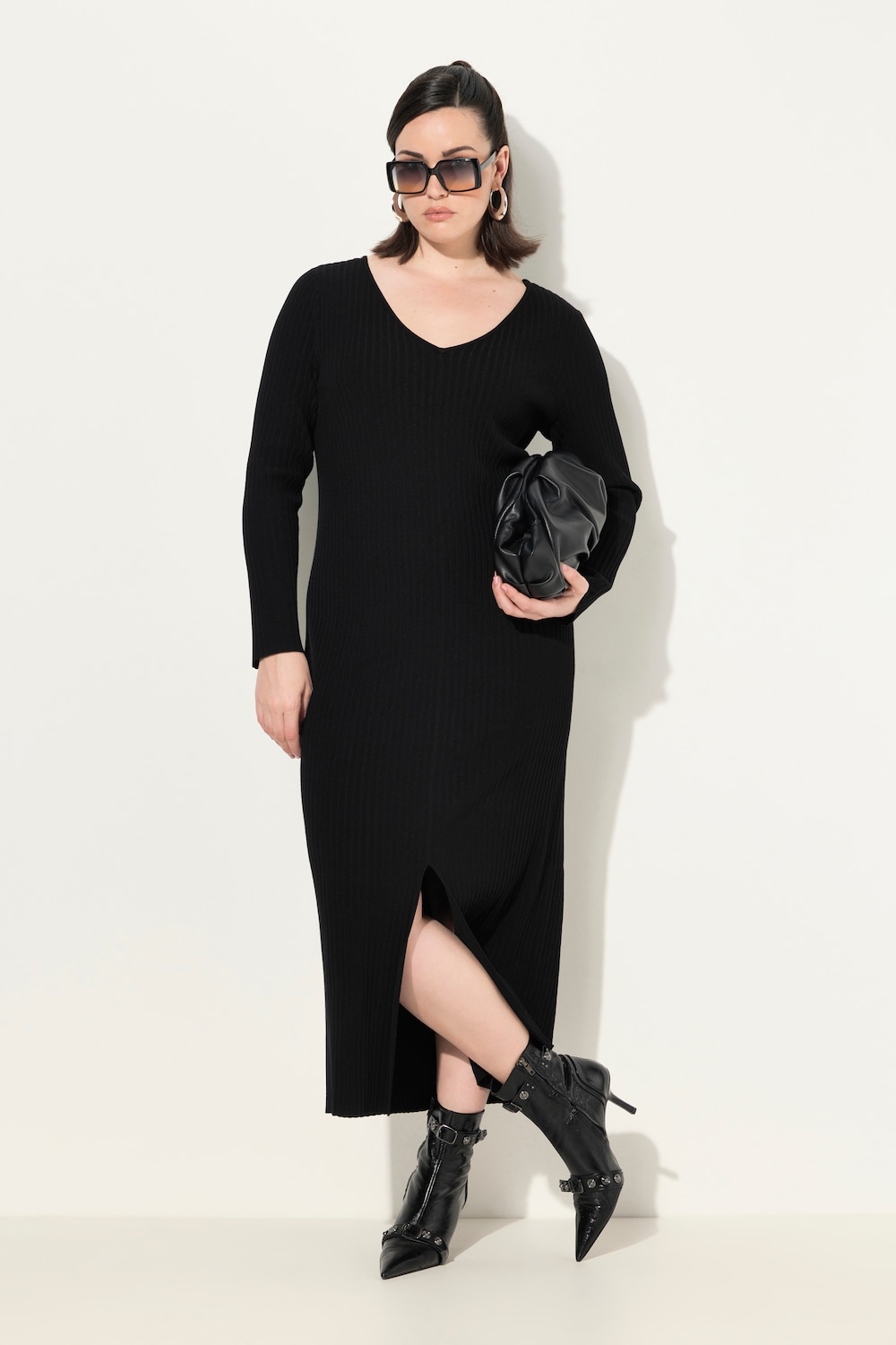 Große Größen Maxi-Strickkleid, Damen, schwarz, Größe: 58/60, Viskose/Polyester, Ulla Popken von BLACK Collection