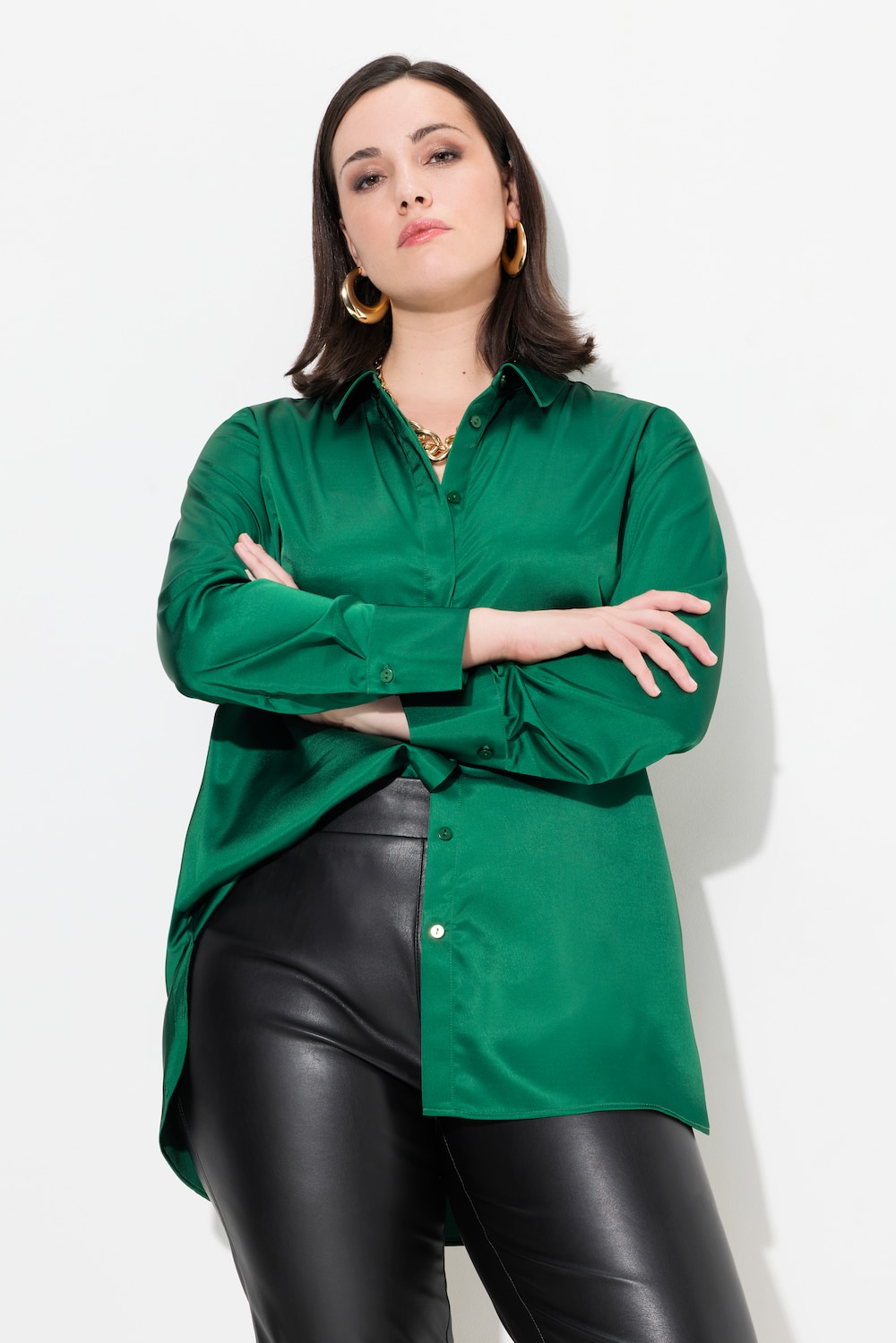 Große Größen Satin-Hemdbluse, Damen, grün, Größe: 58/60, Polyester, Ulla Popken von BLACK Collection