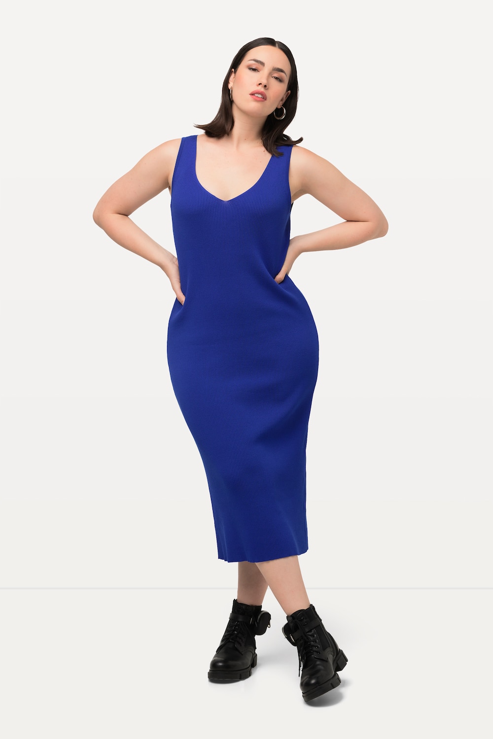 Große Größen Strickkleid, Damen, blau, Größe: 46/48, Viskose/Polyester, Ulla Popken von BLACK Collection