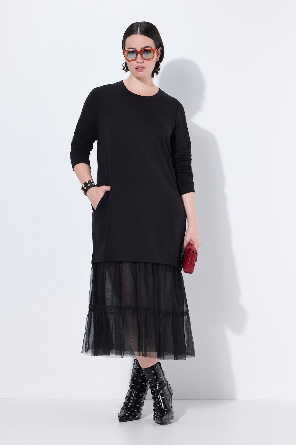 Große Größen Sweat-Maxikleid, Damen, schwarz, Größe: 58/60, Polyester/Viskose, Ulla Popken von BLACK Collection