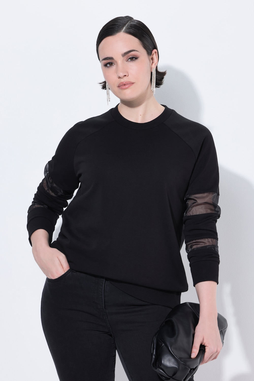 Große Größen Sweatshirt, Damen, schwarz, Größe: 42/44, Polyester/Baumwolle, Ulla Popken von BLACK Collection