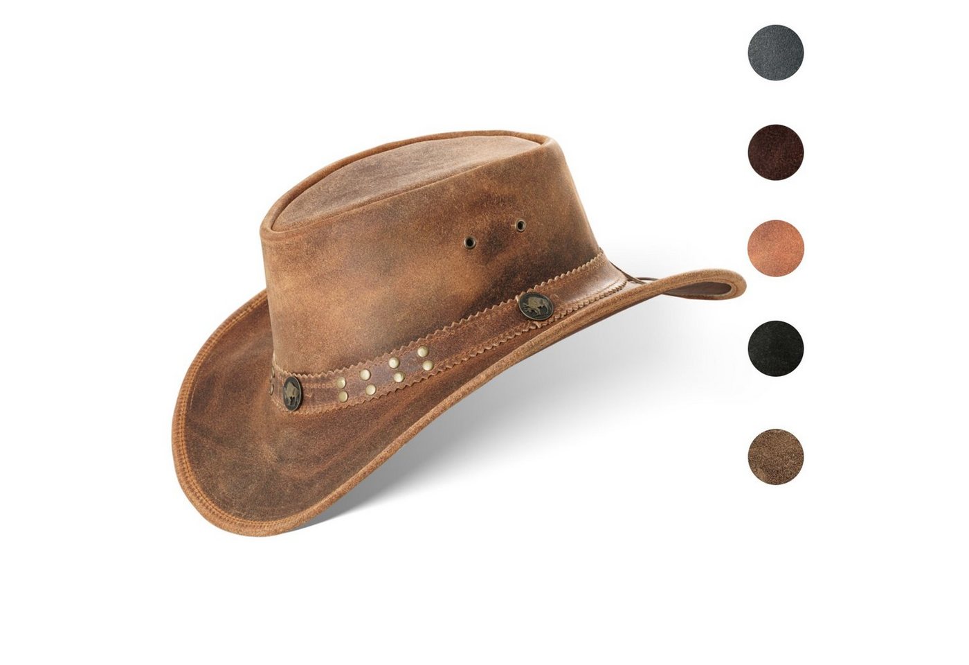 BLACK FOREST FOX Cowboyhut Buffalo Bill Herren Damen Western Cowboy Leder Hut in 5 Farben (Inhalt) Fuchs Braun Größe S von BLACK FOREST FOX