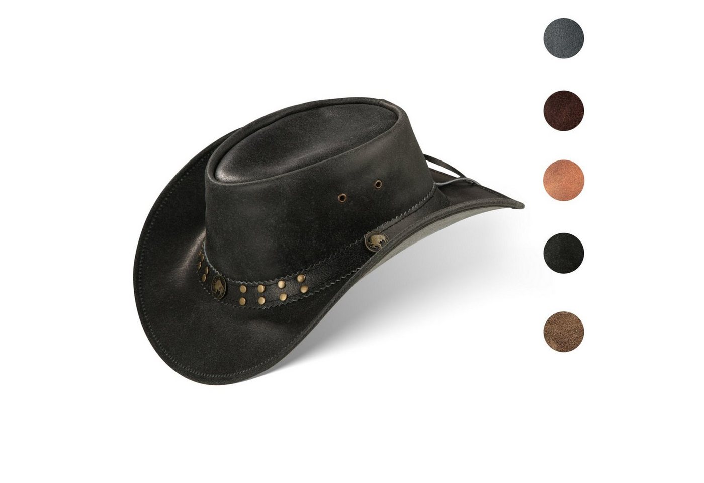 BLACK FOREST FOX Cowboyhut BUFFALO BILL Herren Damen Western Cowboy Leder Hut Antik Grey Größe XL von BLACK FOREST FOX