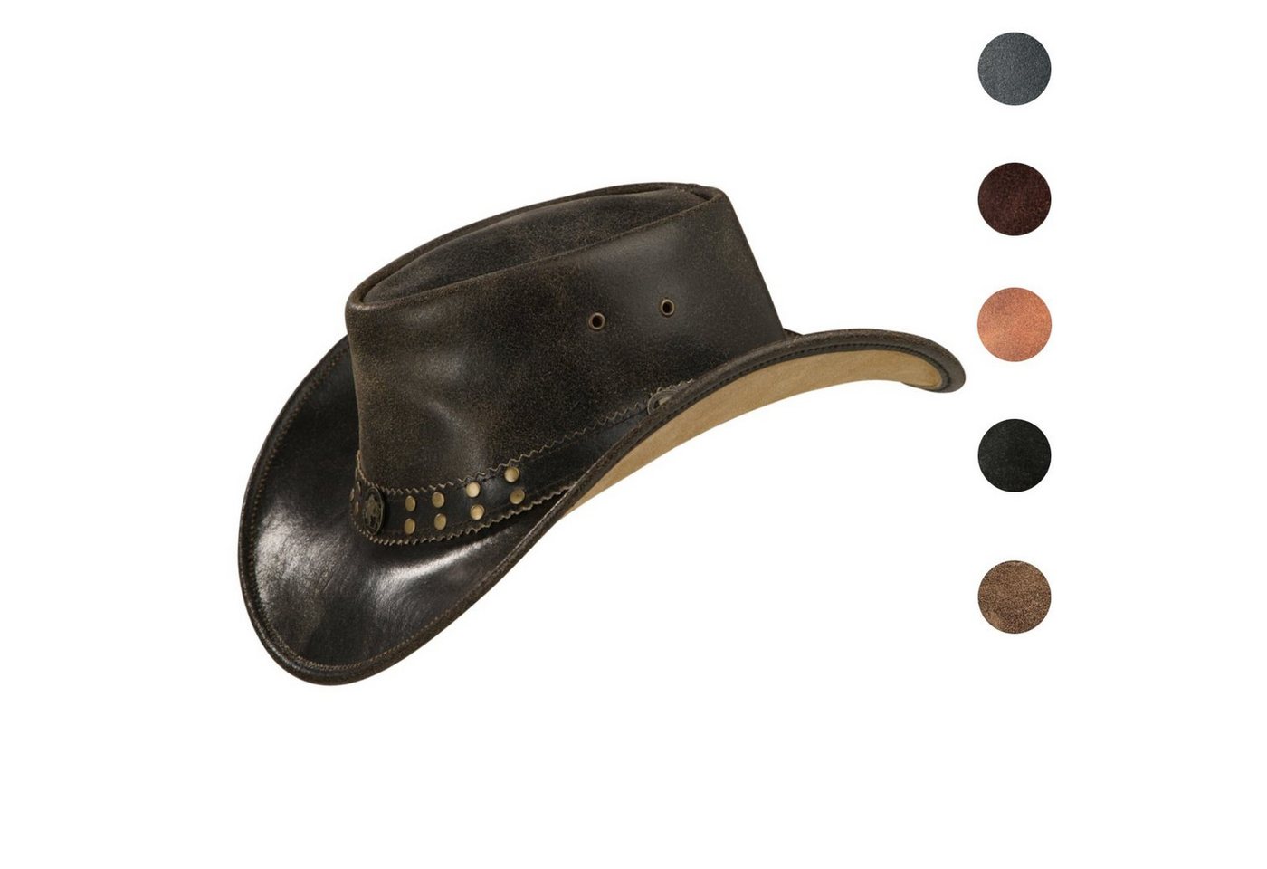 BLACK FOREST FOX Cowboyhut BUFFALO BILL Herren Damen Western Cowboy Leder Hut Dark Brown Größe M von BLACK FOREST FOX