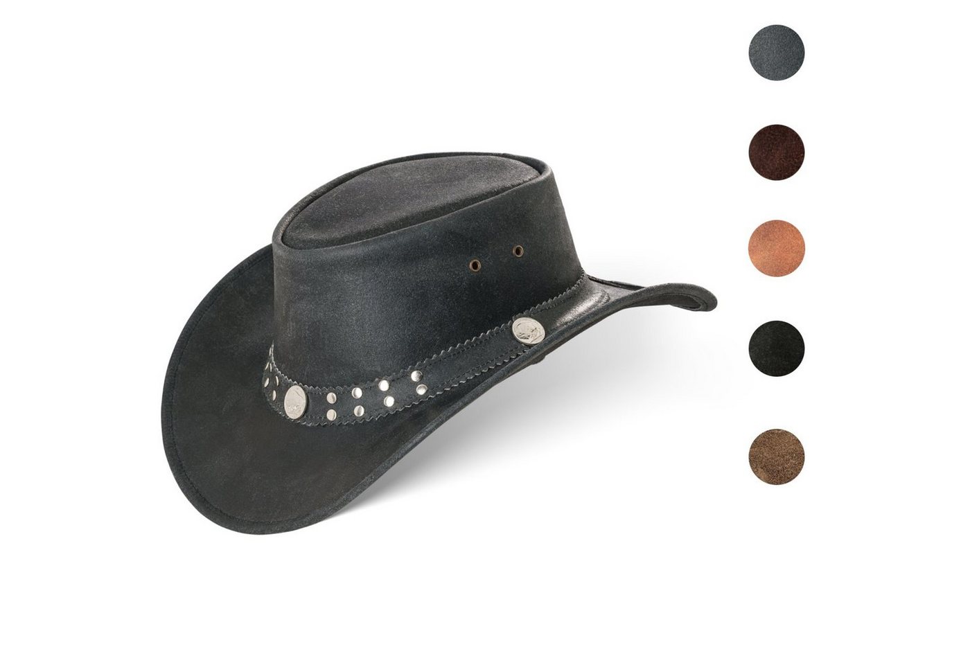 BLACK FOREST FOX Cowboyhut Buffalo Bill Herren Damen Western Cowboy Leder Hut in 5 Farben Vintage Black Größe S BLACK FOREST FOX Cowboyhut Buffalo Bill Herren Damen Western Cowboy Leder Hut in 5 Farben Vintage Black Größe S von BLACK FOREST FOX