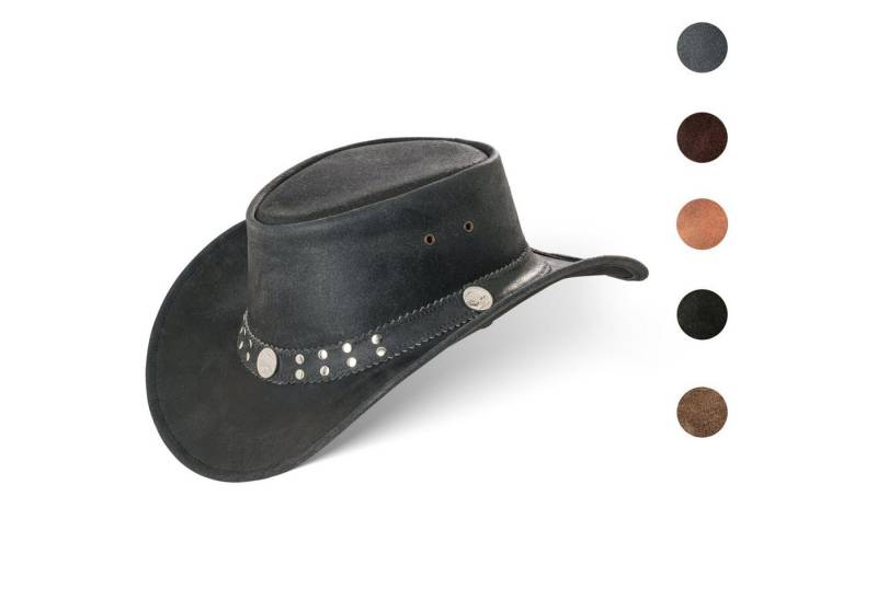 BLACK FOREST FOX Cowboyhut Buffalo Bill Herren Damen Western Cowboy Leder Hut in 5 Farben Vintage Black Größe S von BLACK FOREST FOX