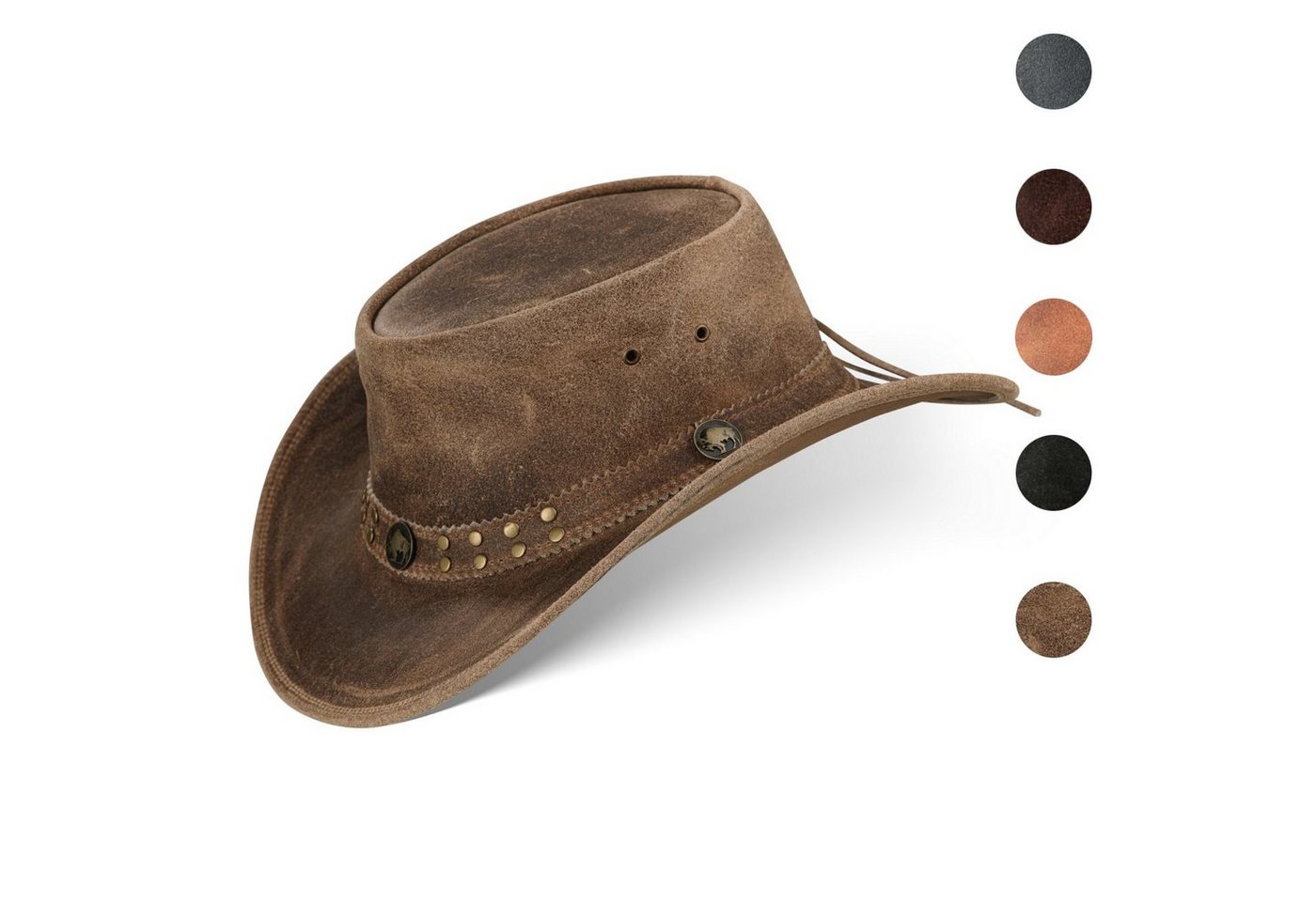 BLACK FOREST FOX Cowboyhut Buffalo Bill Herren Damen Western Cowboy Leder Hut in 5 Farben Vintage Brown Größe XXL von BLACK FOREST FOX
