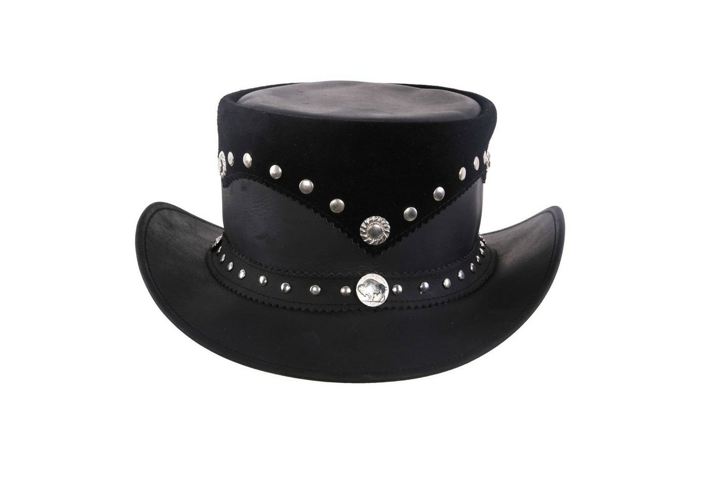 BLACK FOREST FOX Cowboyhut Leder Zylinder Hut Steampunk Black Nubic Größe L von BLACK FOREST FOX