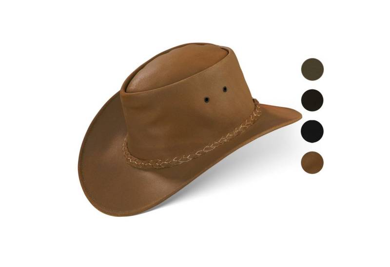 BLACK FOREST FOX Cowboyhut MELBOURNE Unisex Cowboy Western Wickel Rindsleder Hut Beige Brown Größe L von BLACK FOREST FOX