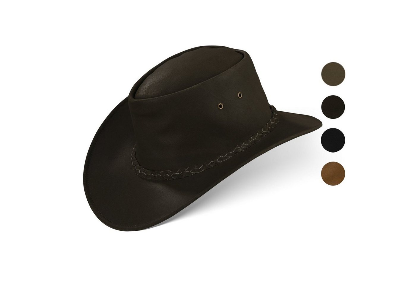 BLACK FOREST FOX Cowboyhut MELBOURNE Unisex Cowboy Western Wickel Leder Hut Brown Größe S von BLACK FOREST FOX